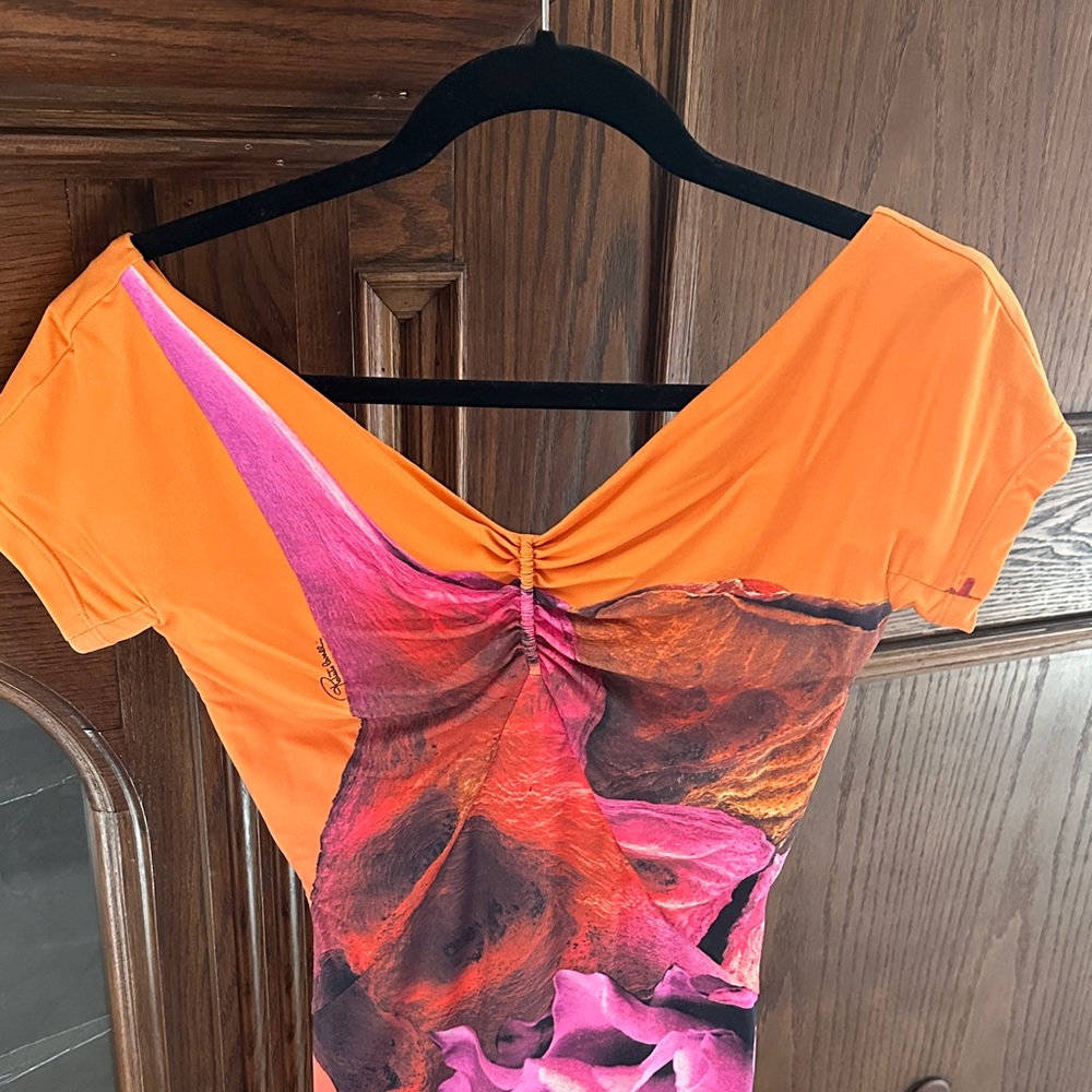 Vintage Roberto Cavalli Vibrant Orange and Pink Women's Dress - Picture 2 of 7